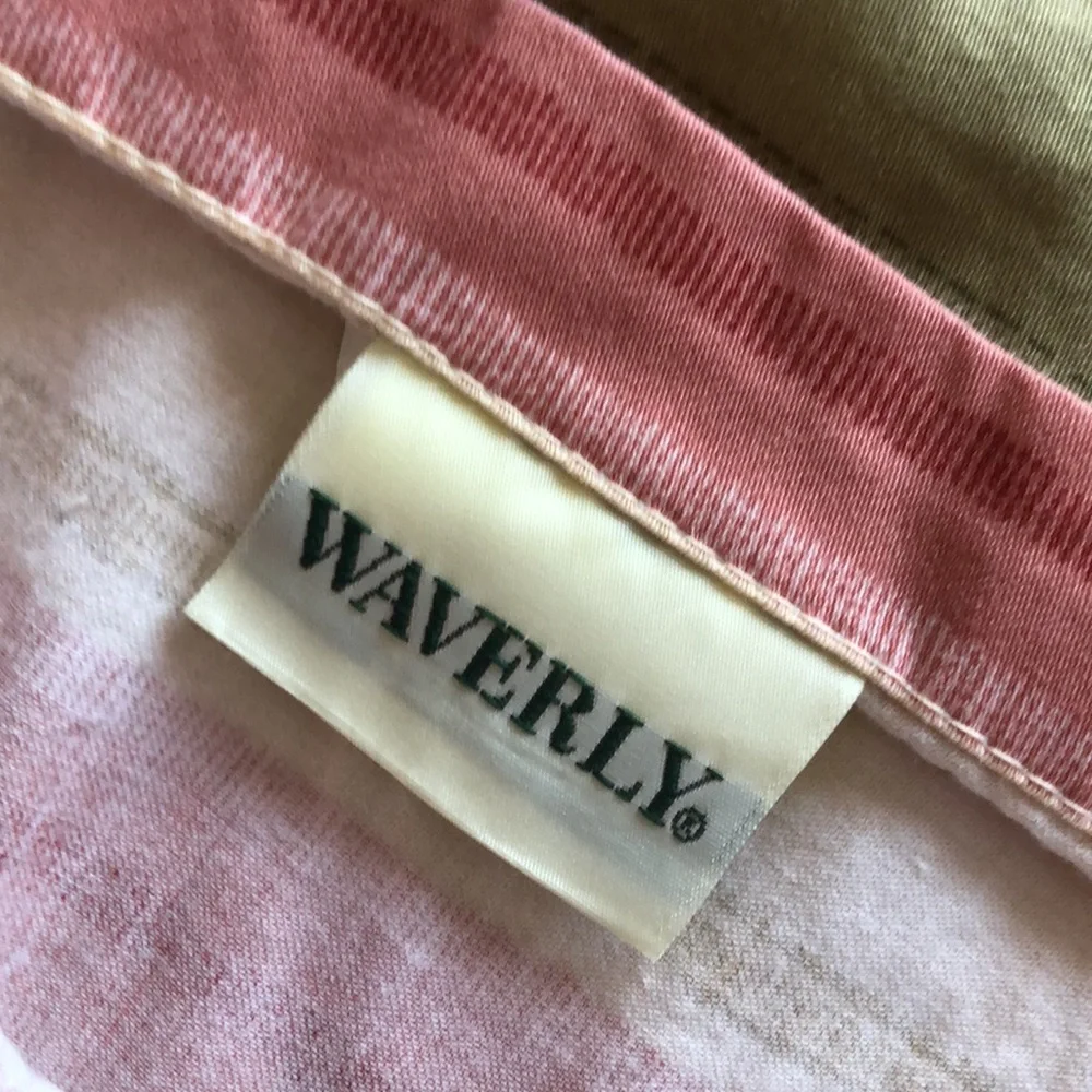 WAVERLY FOREVER YOURS GOLD ROSE PINK STRIPE FLORAL European sham 90s vibe